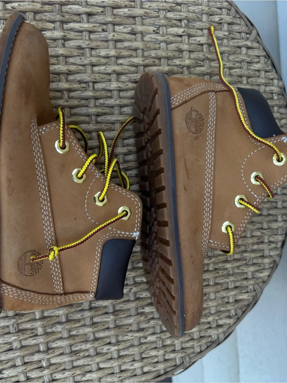 Timberland Brown Leather Kids Lace-Up Ankle Boots with Black Collar